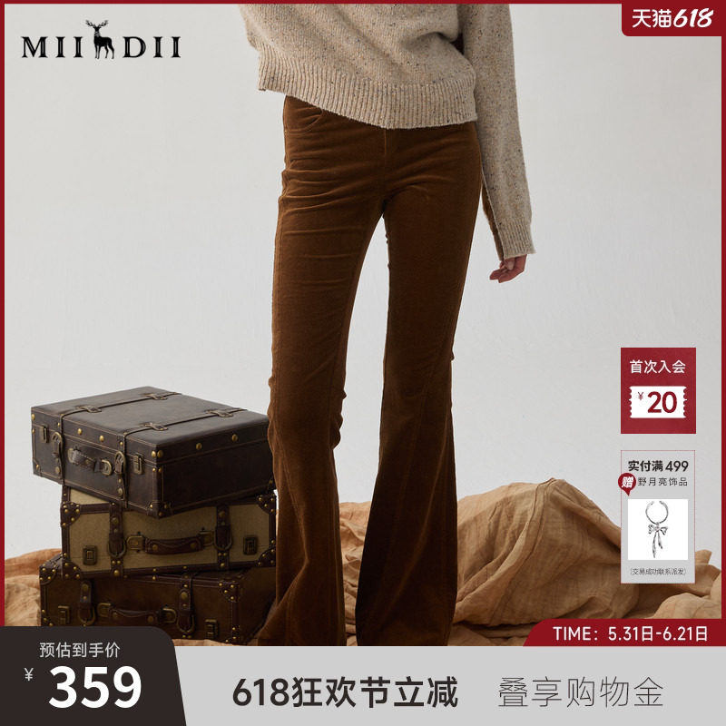 谜底灯芯绒喇叭裤女冬新品复古风高腰百搭修身长裤244MK1554