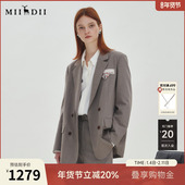 女2025秋新品 谜底西装 外套长袖 通勤气质挺括双排扣西服253MW1032