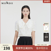 谜底娃娃领提花上衣女春季 231MS0080 短袖 新款 小清新百搭衬衫