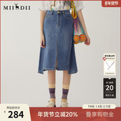 谜底牛仔半身裙夏航海系复古高腰百搭中长款 A型半裙246MB7001