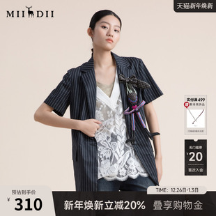 西服女222MW0509 设计感小众纯棉短袖 谜底宽肩廓形西装 女2022夏季