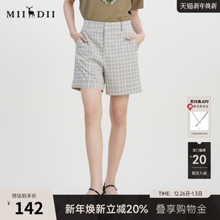直筒裤 谜底格纹短裤 格子修身 复古高腰时尚 232MK0575 女夏新款