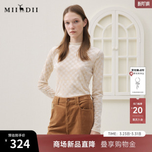 复古时髦弹力女254MT1456 新品 谜底紧身打底丝绒T恤长袖 2025年冬季