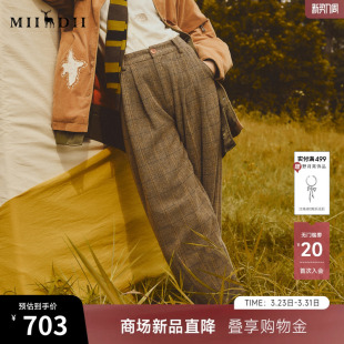 复古格纹宽松休闲裤 谜底萝卜裤 新品 2025年冬季 女254MK1642 九分裤