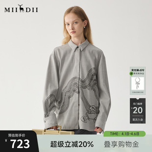 女冬新品 通勤风复古印花落肩宽松衬衣244GC1539 长袖 谜底衬衫