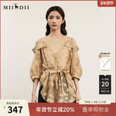 分袖 女年夏新品 优雅中长款 谜底假两件露肩衬衫 衬衫 242MC0611