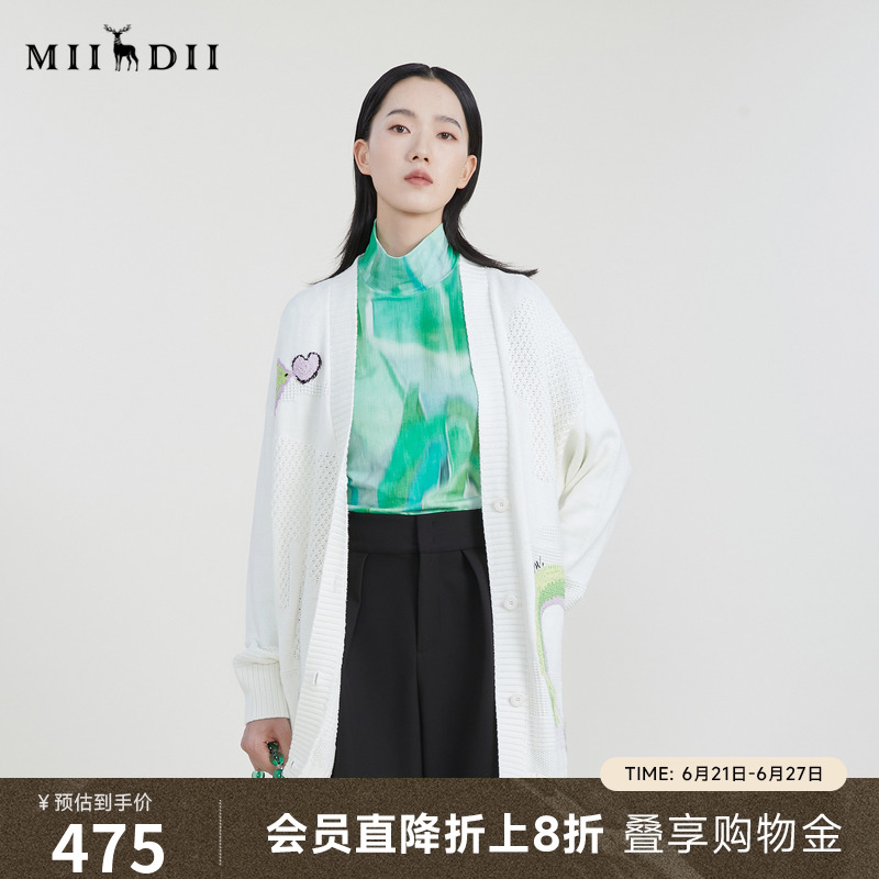 谜底针织衫外套女23春新款慵懒风中长款毛衣针织开衫女231MZ0320