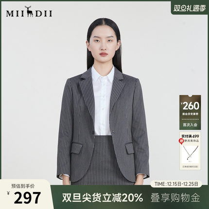 谜底条纹西装外套女春季新款复古特色通勤百搭西服231MW0104