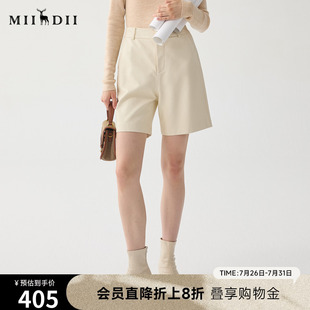 谜底PU皮短裤 244GK1660 女士冬新品 通勤高腰百搭磨毛直筒短裤