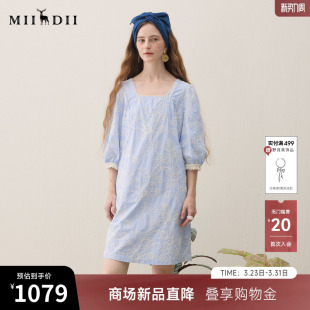 复古绣花蓝白纹蕾丝浪漫女261ML0082 新品 谜底连衣裙短袖 2026春季