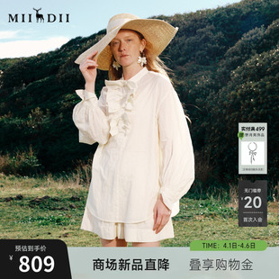 谜底爱心肌理衬衣长袖 新品 褶皱立领蝴蝶衬衫 女261MC0254 2026春季