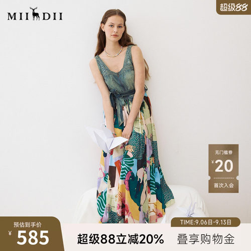 牛仔拼接连衣裙复古谜底