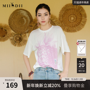 休闲百搭宽松圆领上衣257MT7787 新款 谜底印花T恤短袖 女2025夏季