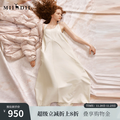 谜底背心式连衣裙冬季新品文艺复古不规则长裙无袖244GL1693