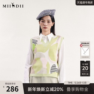 谜底针织马夹女春新款 背心241MZ0303 学院风V领百搭套头针织衫