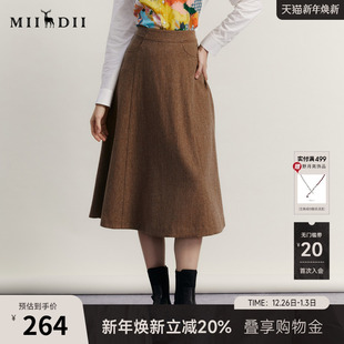 复古文艺A型呢子半裙234MB1491 新品 谜底长款 半身裙伞裙女冬季