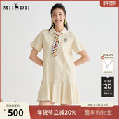 新品 谜底连衣裙短袖 女2025夏季 休闲POLO领合身H型短裙252ML0519