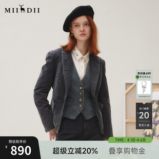 新品 谜底西装 外套长袖 女2025秋季 文艺牛仔西服253MW1232 复古修身