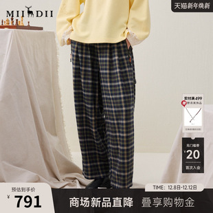 新品 2025年冬季 复古格纹橡筋后腰撞色女254MK1692 长裤 谜底阔腿裤