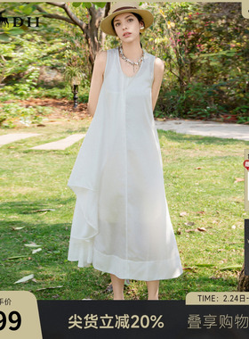 谜底白色连衣裙无袖2025夏新波嬉度假风圆领大摆A型长裙256ML6251