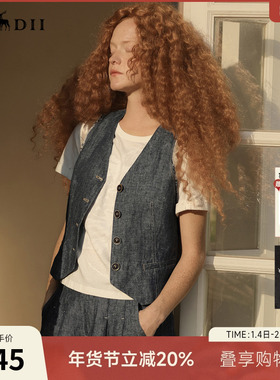 谜底牛仔马夹无袖女2025夏亚麻老钱复古风合身X型短马甲252MM0560