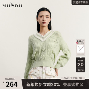 复古文艺提花工艺毛衫 新款 233MZ1279 女秋季 谜底V领套头针织衫