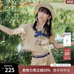 复古绣花圆领泡泡袖 谜底短款 上衣女夏季 新品 242MS0595 T恤短袖