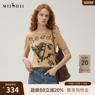 谜底套头针织衫短袖女2025秋新品复古文艺修身绣花毛衫253MZ1378