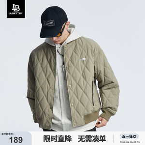 Lilbetter菱形格棉服男款冬季外套夹克潮棉袄内胆棒球领男士棉衣