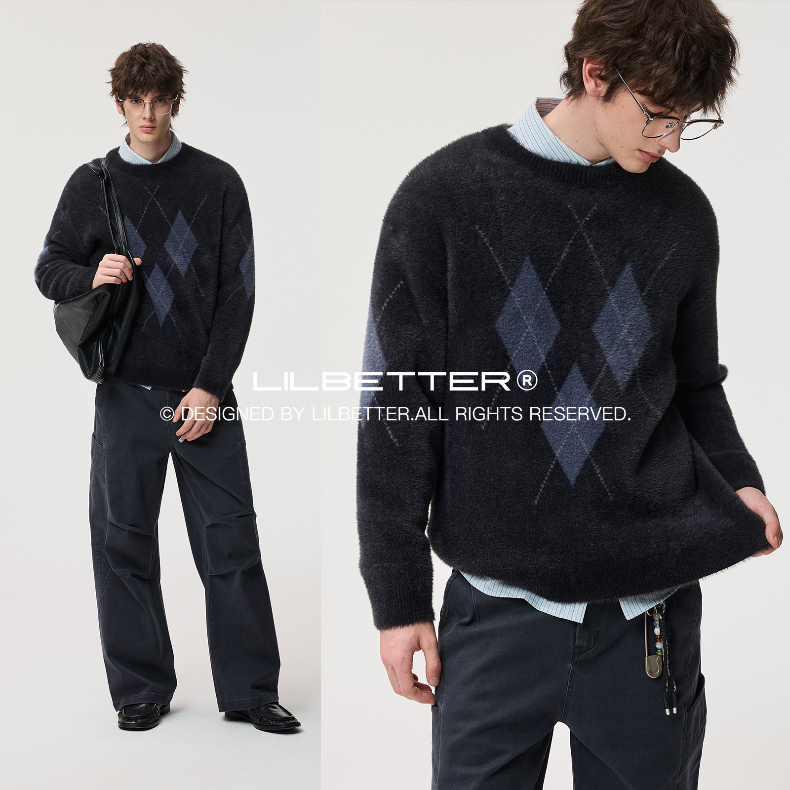 Lilbetter仿貂毛圆领提花毛衣