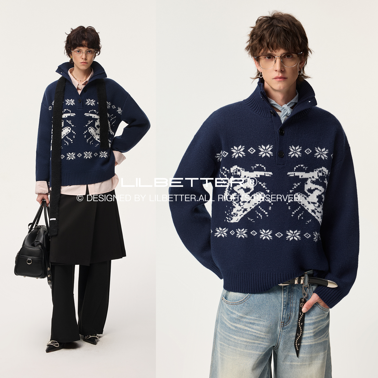 Lilbetter高领开衫毛衣