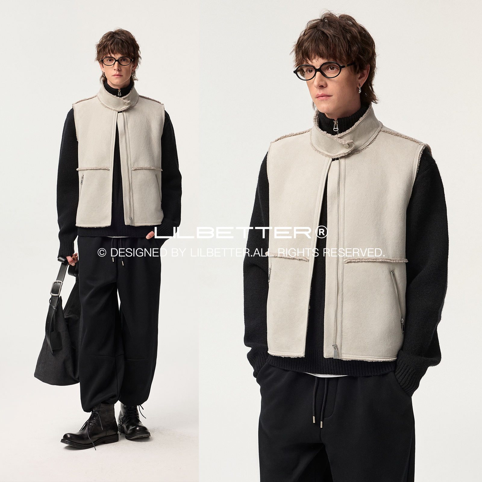 Lilbetter马甲羊羔毛复合仿麂皮