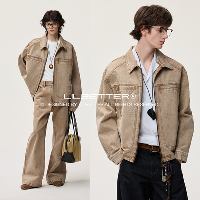 Lilbetter翻领宽松做旧水洗夹克