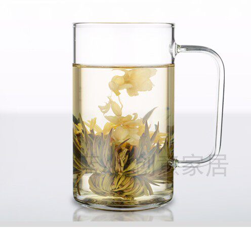 耐热玻璃杯带把泡茶家用加厚透明水杯带把待客茶杯办公室花茶杯