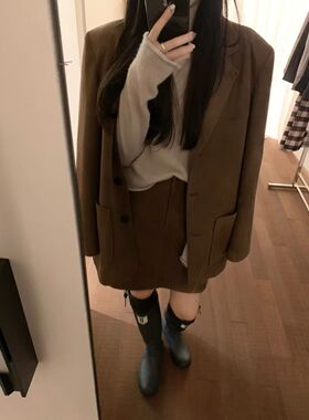 2026新款西装外套半裙套装两件套女春秋高级感气质名媛小西服麂皮