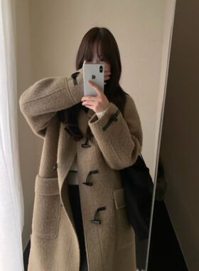 江江好秘鲁苏丽韩国东大门2025新款立领牛角扣双面羊绒大衣外套女