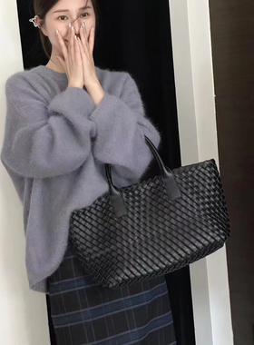 编织包托特包2024秋冬新款牛皮大容量通勤tote单肩手拎菜篮子包女