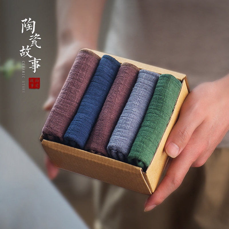 陶瓷故事茶巾布吸水高档茶桌席吸水小方巾盖布干泡茶巾盒抹布毛巾图片