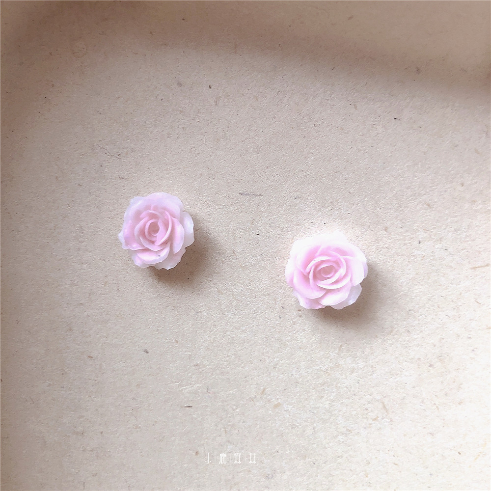 粉色玫瑰花耳钉女法式甜美优雅