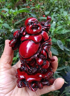 弥勒佛小客厅仿红木笑佛红色雕塑大肚佛情绪车内布袋佛桌面摆件