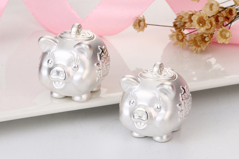 S999足银小猪存钱罐摆件储钱罐存金豆收纳纯银发财猪收藏送礼饰品