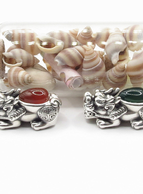 S999纯银做旧复古泰足银玉髓貔貅3D硬银招财纳福貔貅手链女款配件