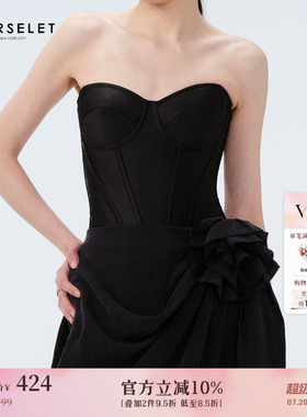 CORSELET 24SS 丝绒蝴蝶吊带黑白色缎面鱼骨胸衣塑形西装内搭抹胸