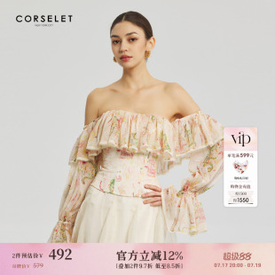CORSELET 山野伊犁雪纺灯笼袖蕾丝花边鱼骨胸衣复古长袖抹胸上衣