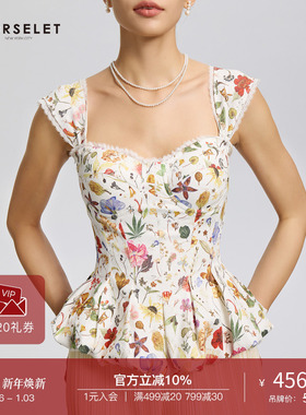 CORSELET 杜奥花园法式方领鱼骨胸衣碎花印花复古小花苞吊带上衣