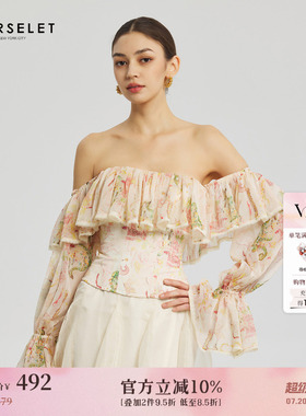 CORSELET 山野伊犁雪纺灯笼袖蕾丝花边鱼骨胸衣复古长袖抹胸上衣