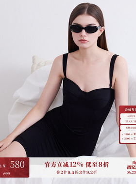 CORSELET 黑色鱼骨胸衣连衣裙束腰塑性晚宴礼服优雅吊带连衣裙