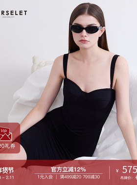 CORSELET 黑色鱼骨胸衣连衣裙束腰塑性晚宴礼服优雅吊带连衣裙