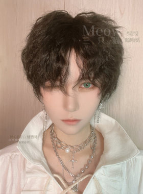 三只猫Meow | 日系男主深山黑中分奶痞卷烟花烫短发假发新款