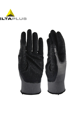 代尔塔乳胶涂层手套 PU涂掌防尘 防静电浸胶黑色耐磨防滑劳保防护